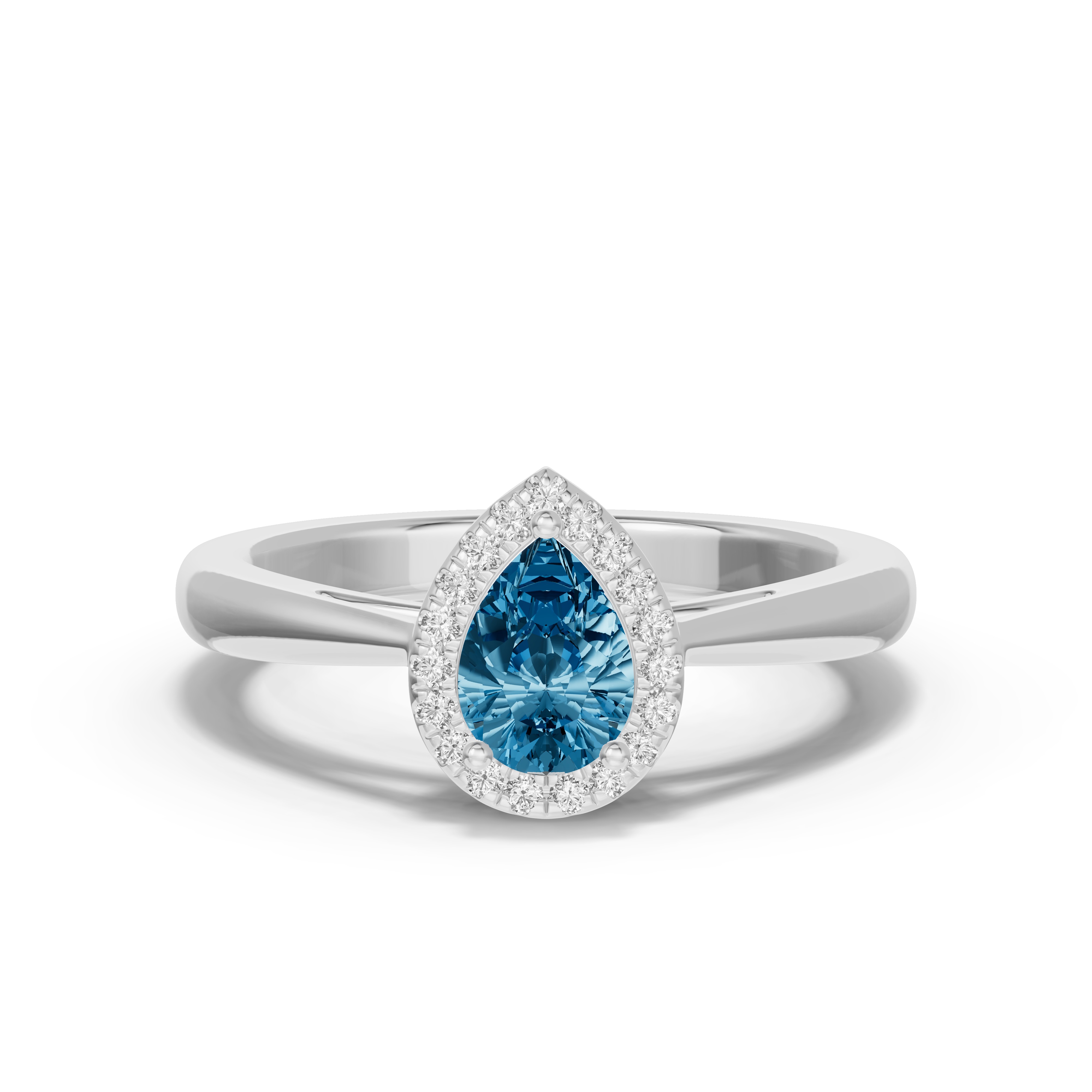 Pear Blue Topaz Lab Diamond Halo Ring