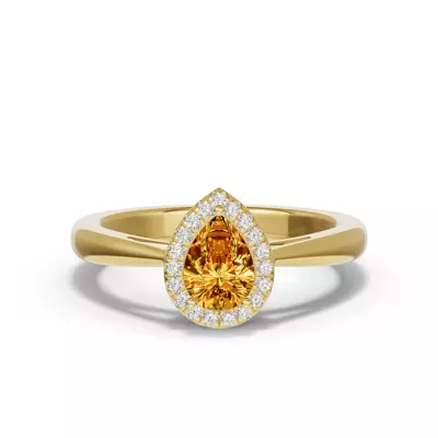 Pear Citrine Lab Diamond Halo Ring