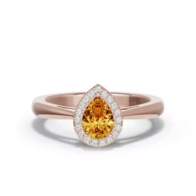 Pear Citrine Lab Diamond Halo Ring
