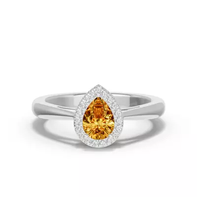 Pear Citrine Lab Diamond Halo Ring