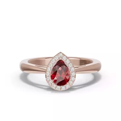 Pear Garnet Lab Diamond Halo Ring
