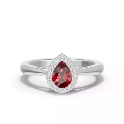 Pear Garnet Lab Diamond Halo Ring