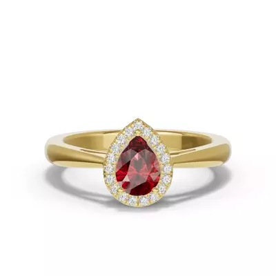 Pear Garnet Lab Diamond Halo Ring