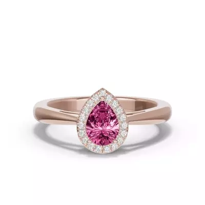 Pear Pink Tourmaline Lab Diamond Halo Ring