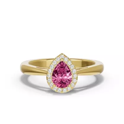 Pear Pink Tourmaline Lab Diamond Halo Ring