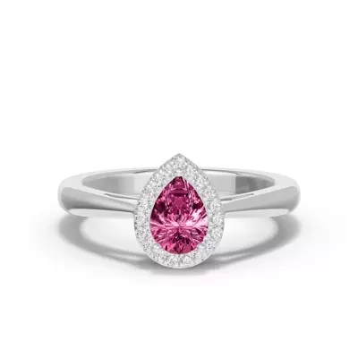 Pear Pink Tourmaline Lab Diamond Halo Ring
