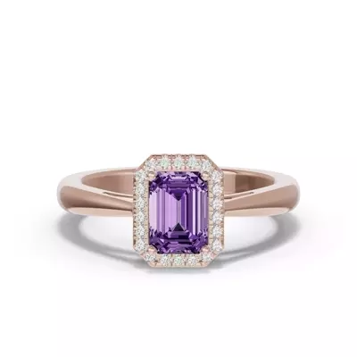 Emerald Amethyst Lab Diamond Halo Ring