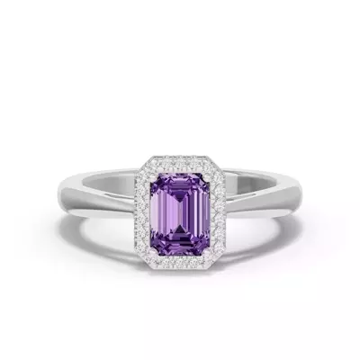Emerald Amethyst Lab Diamond Halo Ring