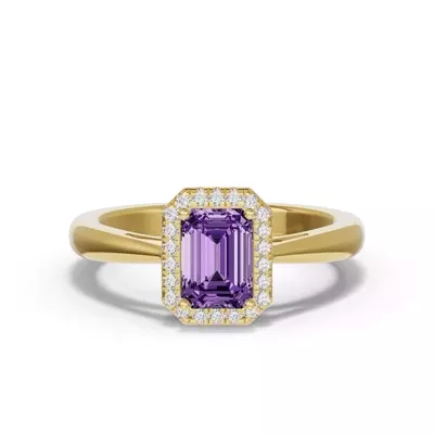 Emerald Amethyst Lab Diamond Halo Ring