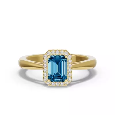 Emerald Blue Topaz Lab Diamond Halo Ring