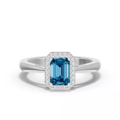 Emerald Blue Topaz Lab Diamond Halo Ring