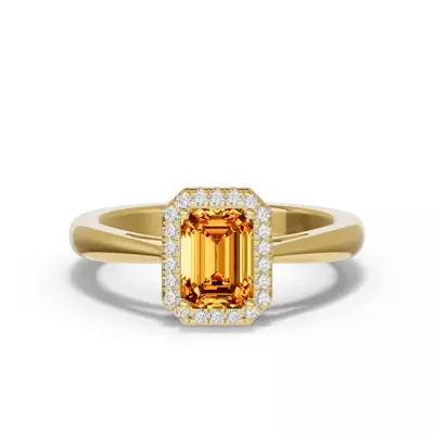 Emerald Citrine Lab Diamond Halo Ring
