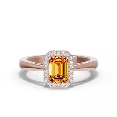 Emerald Citrine Lab Diamond Halo Ring