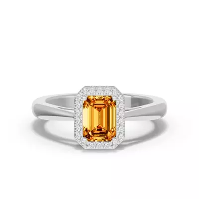 Emerald Citrine Lab Diamond Halo Ring