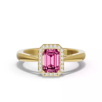 Emerald Pink Tourmaline Lab Diamond Halo Ring