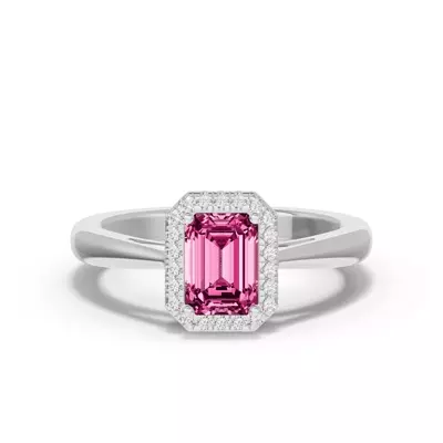 Emerald Pink Tourmaline Lab Diamond Halo Ring