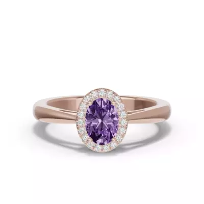 Oval Amethyst Lab Diamond Halo Ring