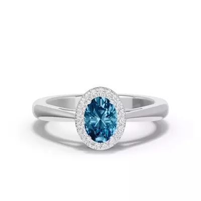 Oval Blue Topaz Lab Diamond Halo Ring