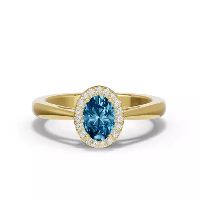 Oval Blue Topaz Lab Diamond Halo Ring