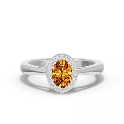 Oval Citrine Lab Diamond Halo Ring