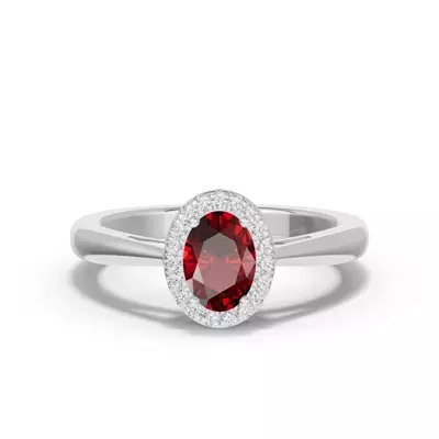 Oval Garnet Lab Diamond Halo Ring