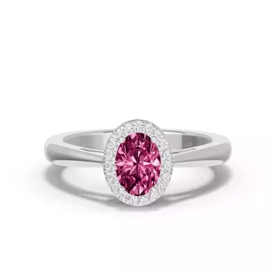 Oval Pink Tourmaline Lab Diamond Halo Ring