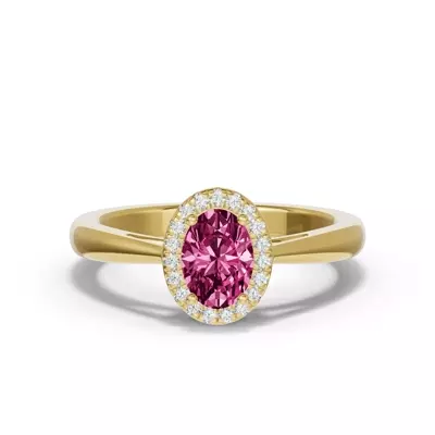 Oval Pink Tourmaline Lab Diamond Halo Ring