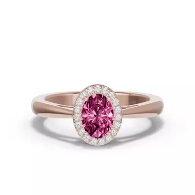 Oval Pink Tourmaline Lab Diamond Halo Ring