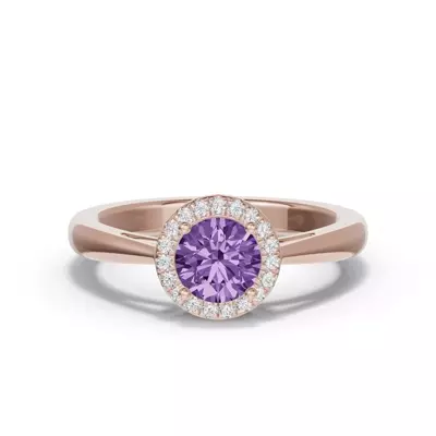 Round Amethyst Lab Diamond Halo Ring