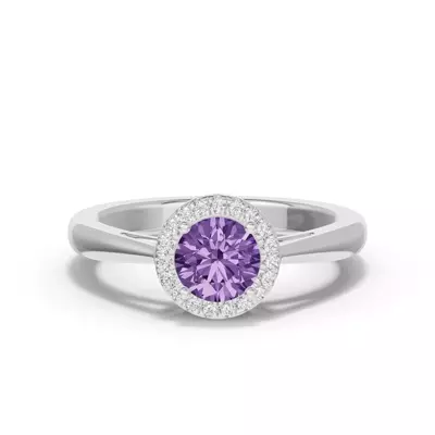Round Amethyst Lab Diamond Halo Ring