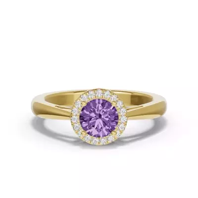 Round Amethyst Lab Diamond Halo Ring