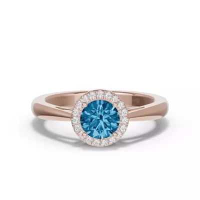 Round Blue Topaz Lab Diamond Halo Ring