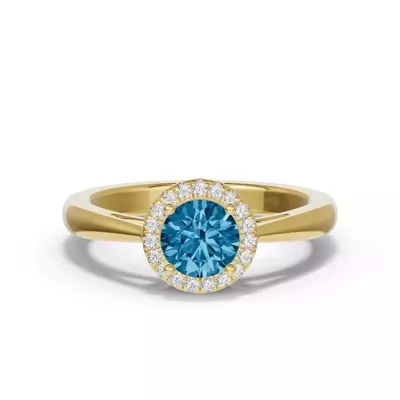 Round Blue Topaz Lab Diamond Halo Ring