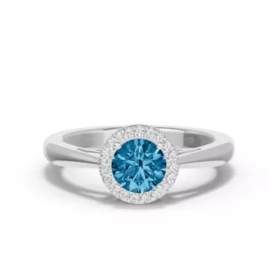 Round Blue Topaz Lab Diamond Halo Ring