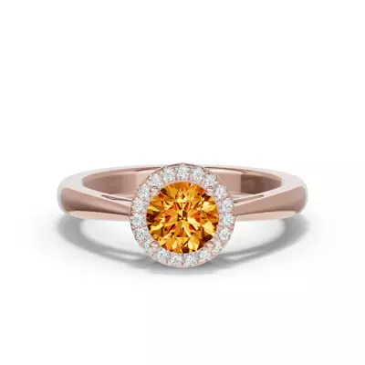Round Citrine Lab Diamond Halo Ring