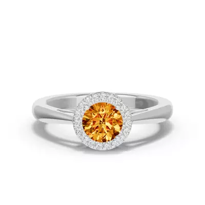 Round Citrine Lab Diamond Halo Ring
