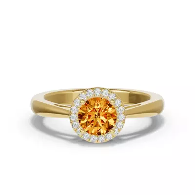 Round Citrine Lab Diamond Halo Ring