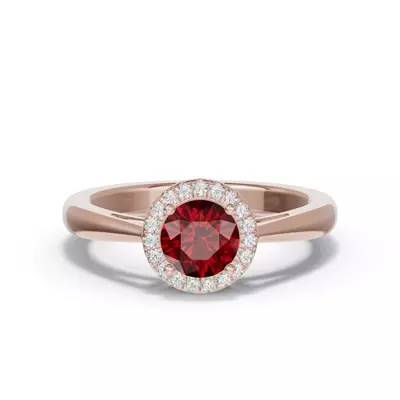 Round Garnet Lab Diamond Halo Ring