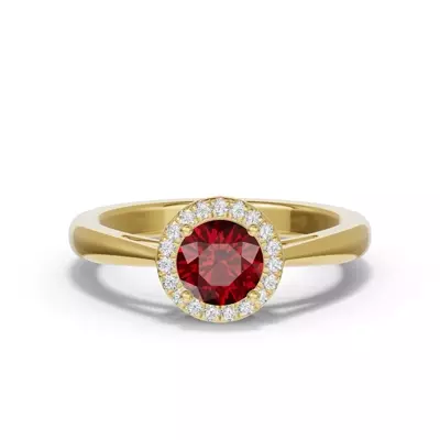 Round Garnet Lab Diamond Halo Ring