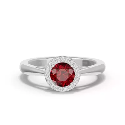 Round Garnet Lab Diamond Halo Ring