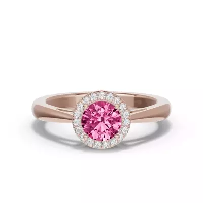 Round Pink Tourmaline Lab Diamond Halo Ring