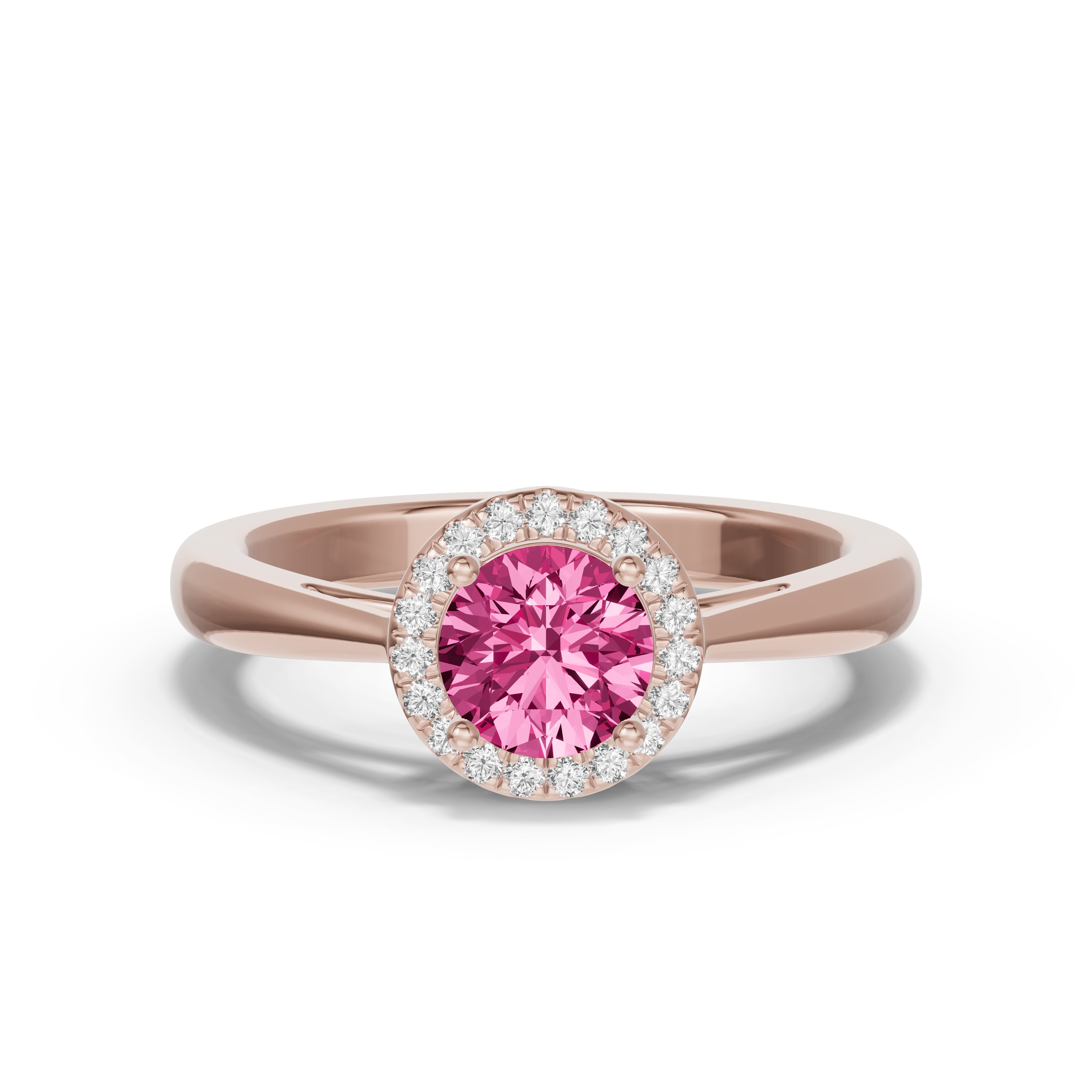 Round Pink Tourmaline Lab Diamond Halo Ring