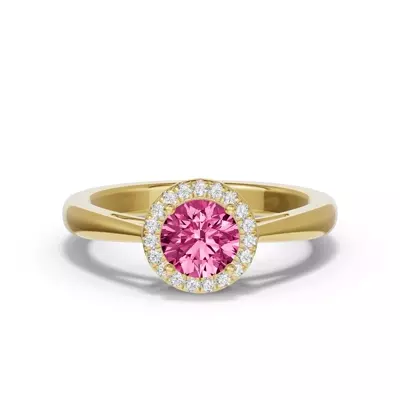Round Pink Tourmaline Lab Diamond Halo Ring