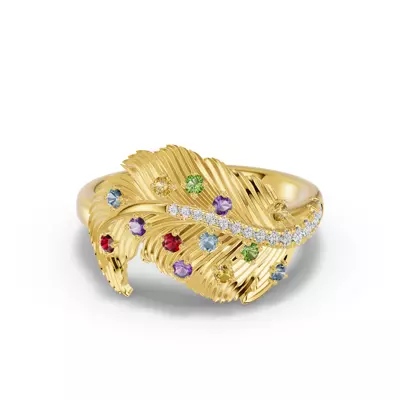 Feather Sway Lab Diamond & Gemstone Ring