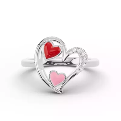 Duet Lab Pavé Heart Ring – Red & Pink