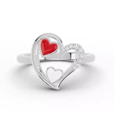 Duet Pavé Heart Ring – Red & White