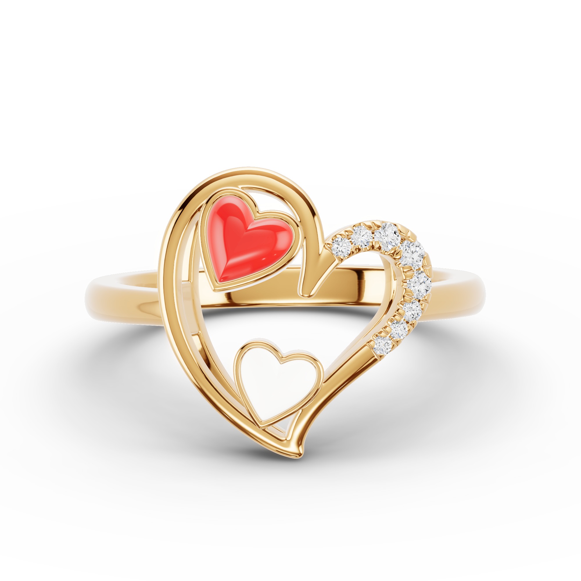 Duet Pavé Heart Ring – Red & White