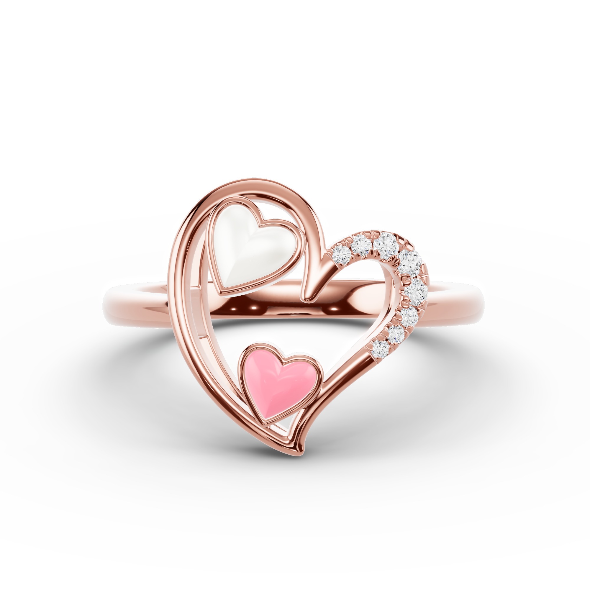 Duet Lab Pavé Heart Ring – White & Pink