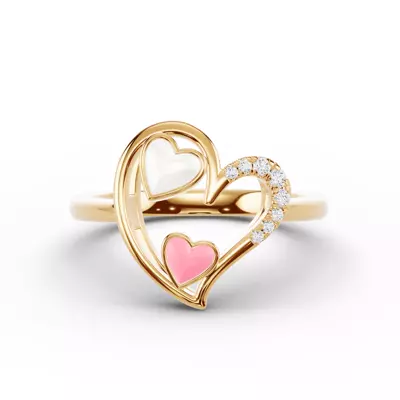 Duet Pavé Heart Ring – White & Pink