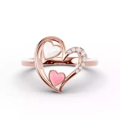 Duet Lab Pavé Heart Ring – White & Pink